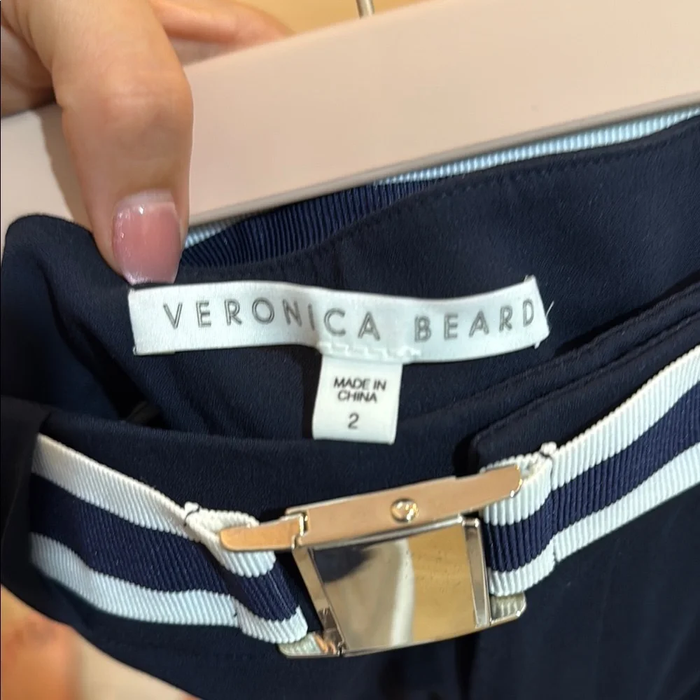 Veronica Beard Navy Flare Pants with Silver Accent - Picture 3 of 5